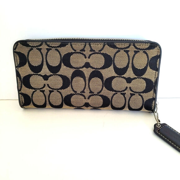 Coach Black Gray Legacy Wallet Zip Around Canvas Leather Classic Signature Retro - Picture 2 of 10